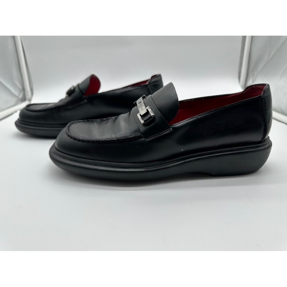 Gucci Mens Black Leather Metal Buckle Loafers Red Lining Made in Italy 8